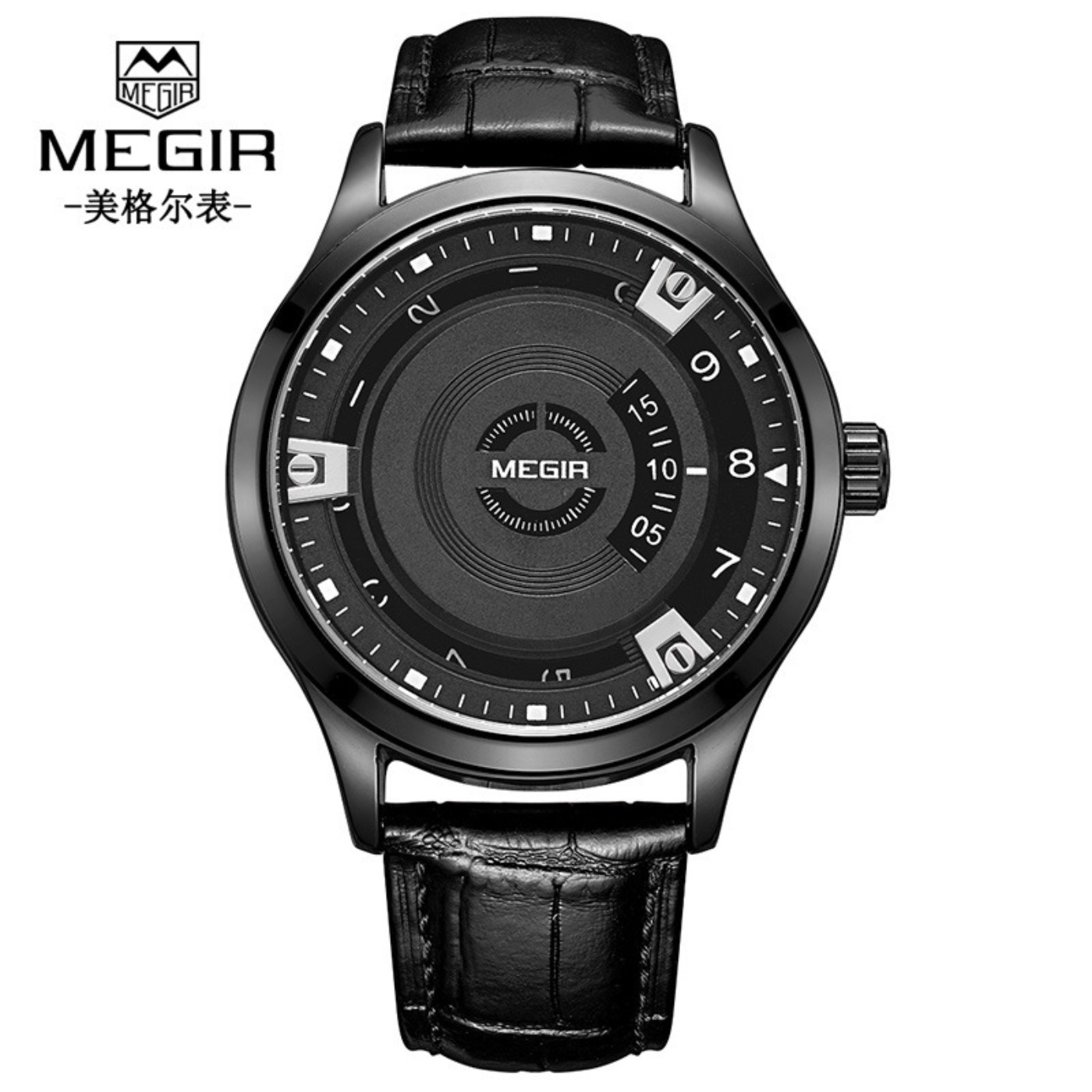 Luxury Watch With Leather Strap - MEGIR Erkekler Saatler Lüks Deri Kayış