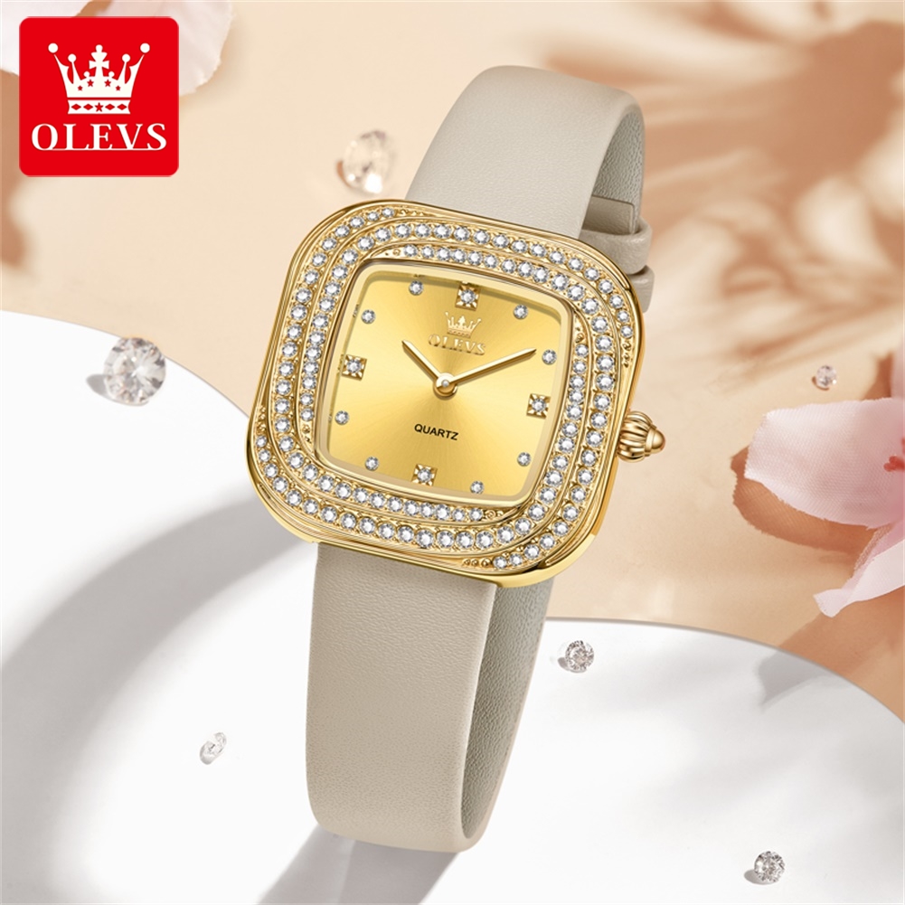 OLEVS Moda Bayan Kare Kuvars S - Luxury Watch With Leather Strap incelemesi ve fiyatı