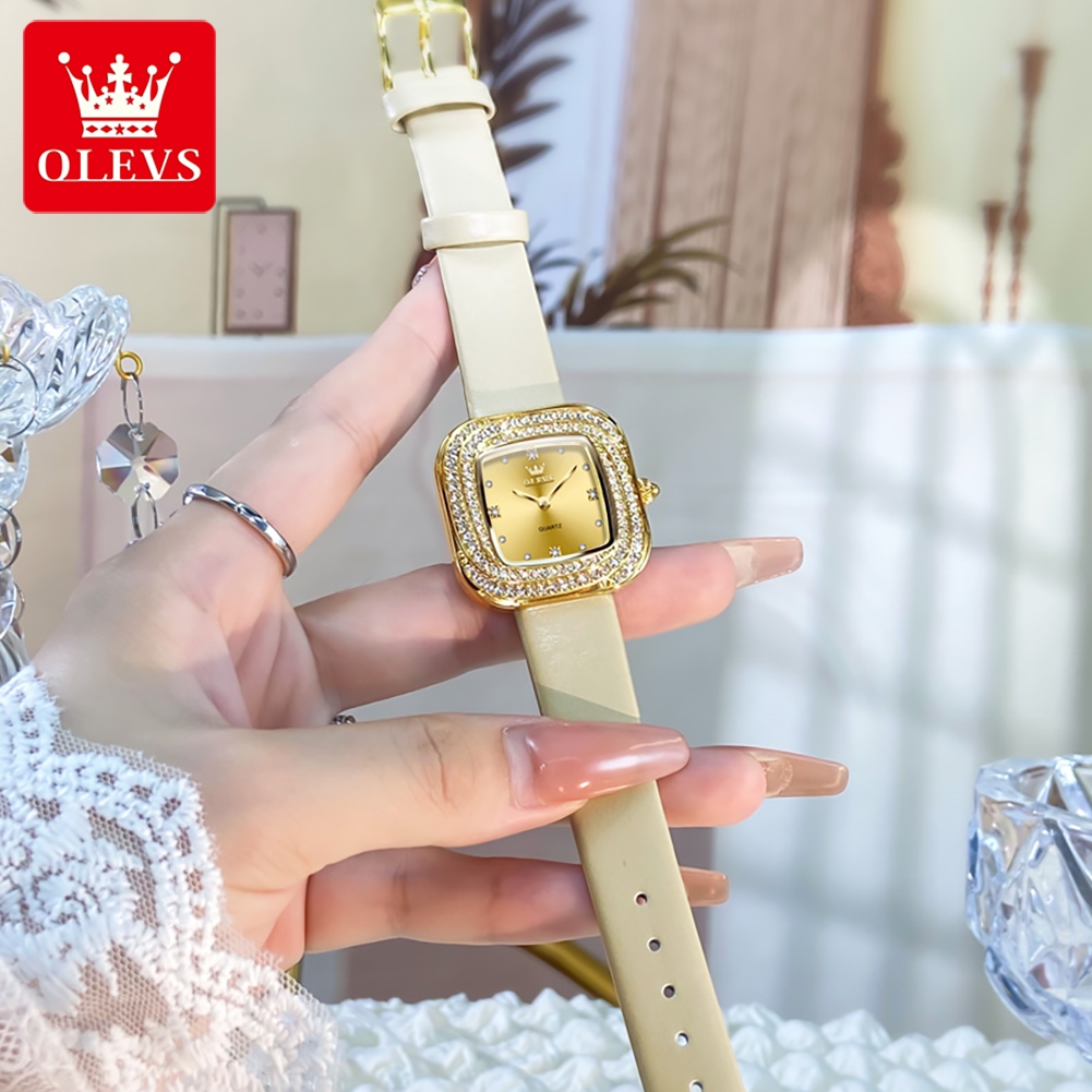 OLEVS Moda Bayan Kare Kuvars S - Luxury Watch With Leather Strap incelemesi ve fiyatı