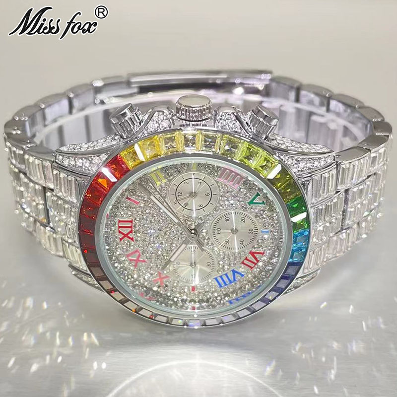 MISSFOX lüks buzlu erkekler iç - Luxury Watch Exhibition incelemesi ve fiyatı
