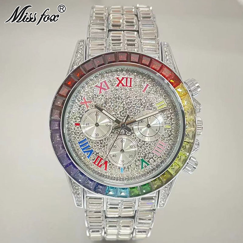 MISSFOX lüks buzlu erkekler iç - Luxury Watch Exhibition incelemesi ve fiyatı