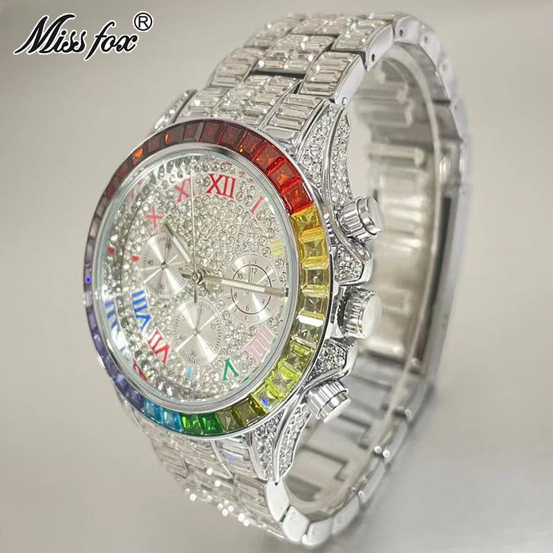 MISSFOX lüks buzlu erkekler iç - Luxury Watch Exhibition incelemesi ve fiyatı